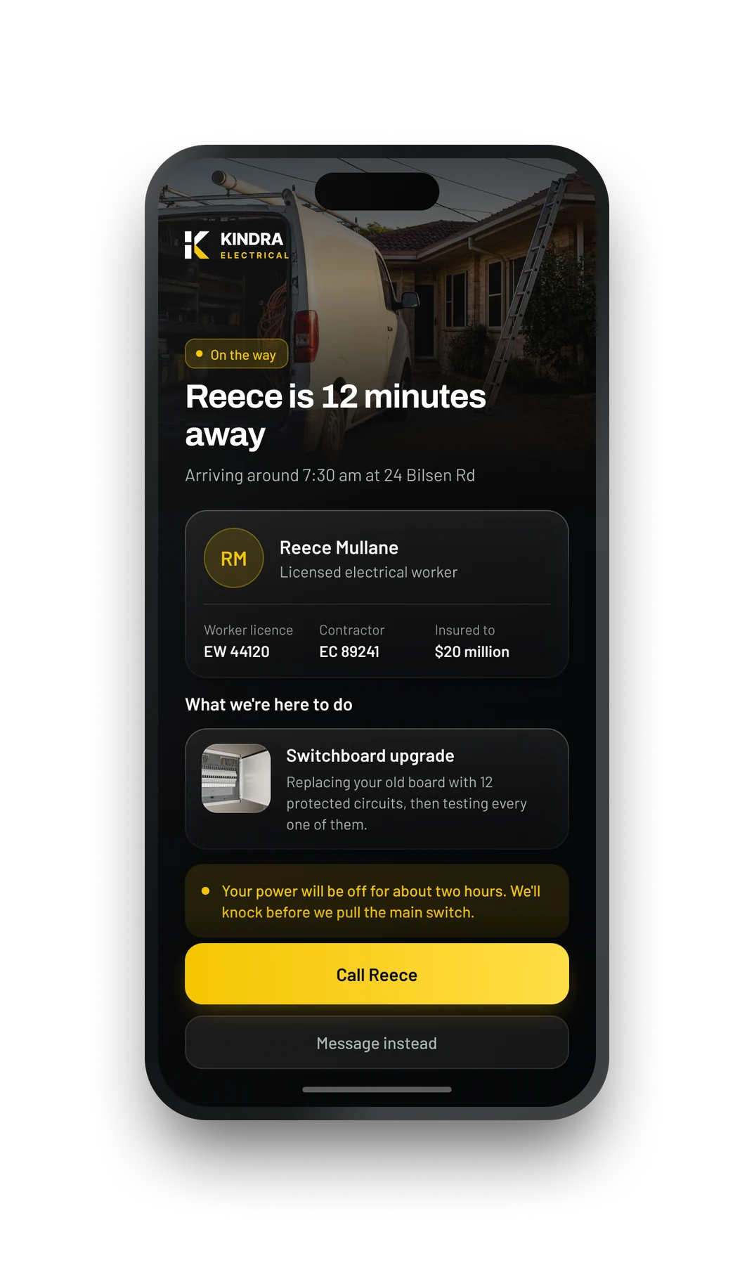 On the way — Twelve minutes out, with your licence on it