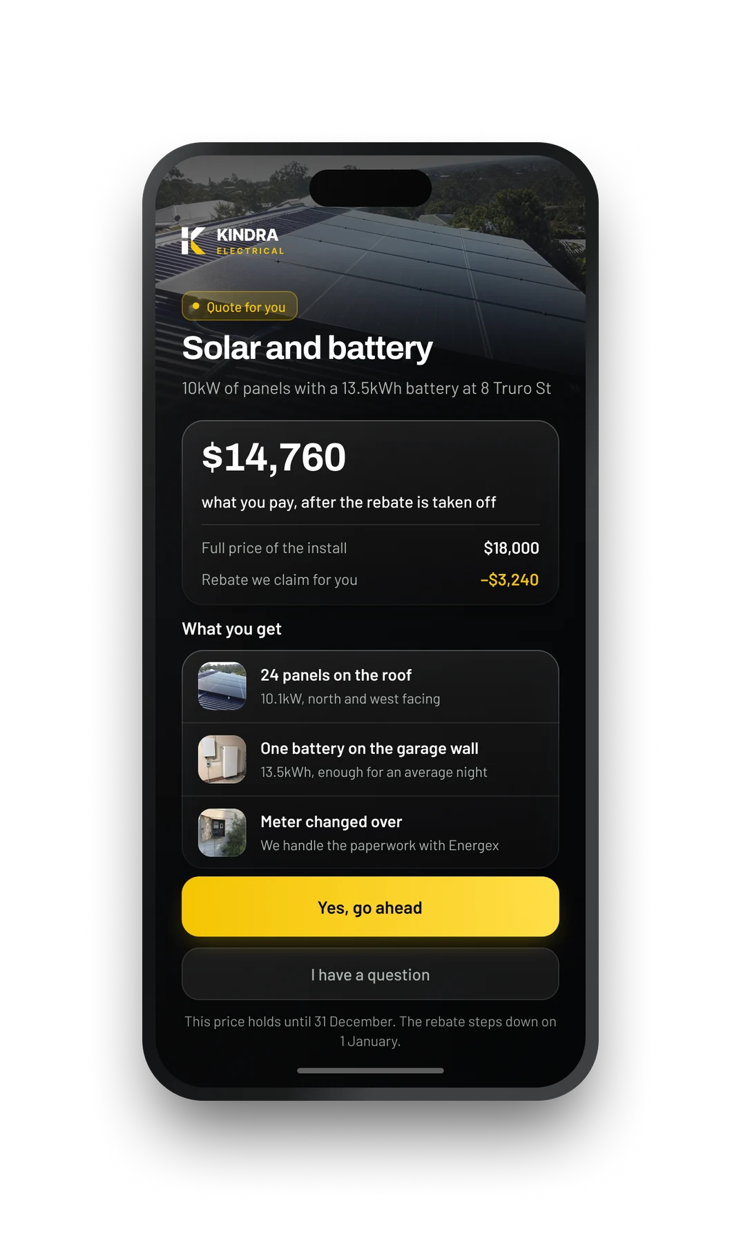 Approve a quote — One price, what it includes, one button