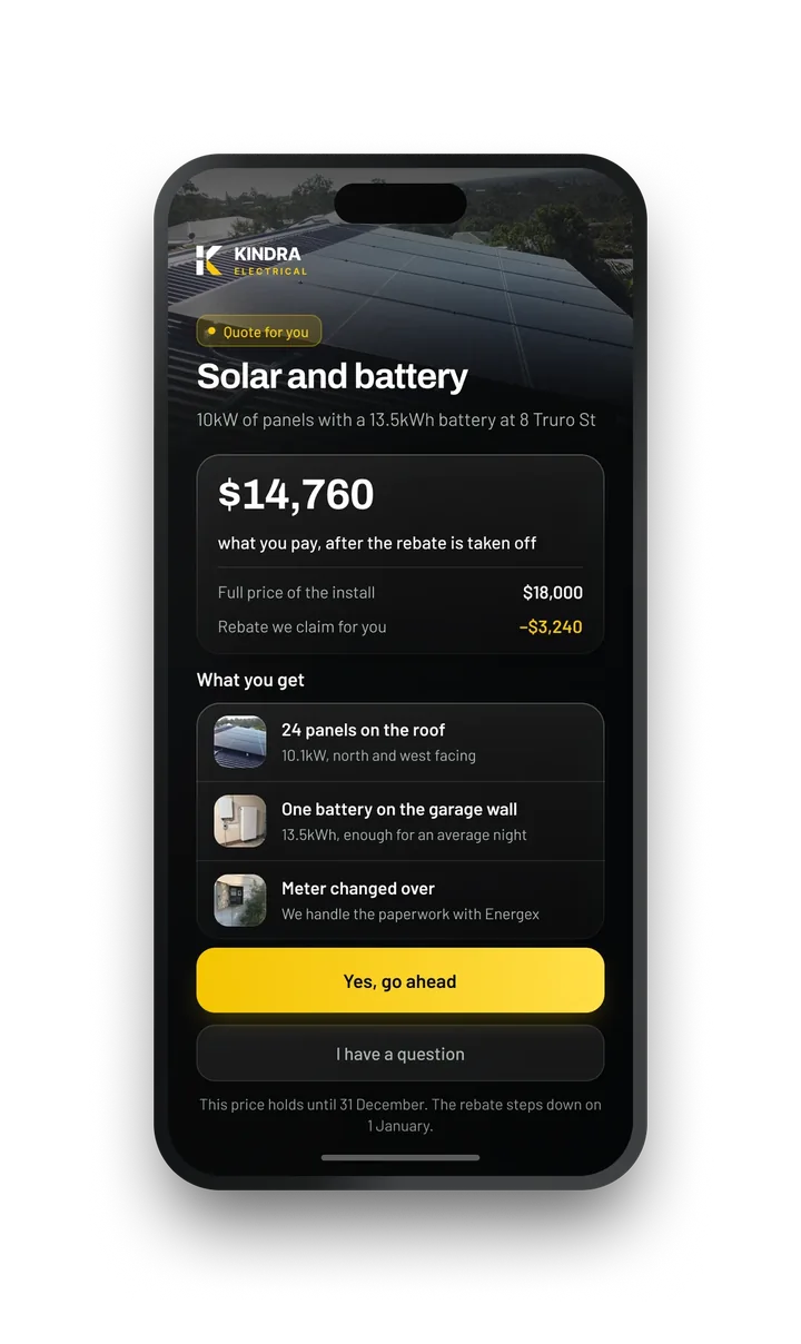 Approve a quote — One price, what it includes, one button